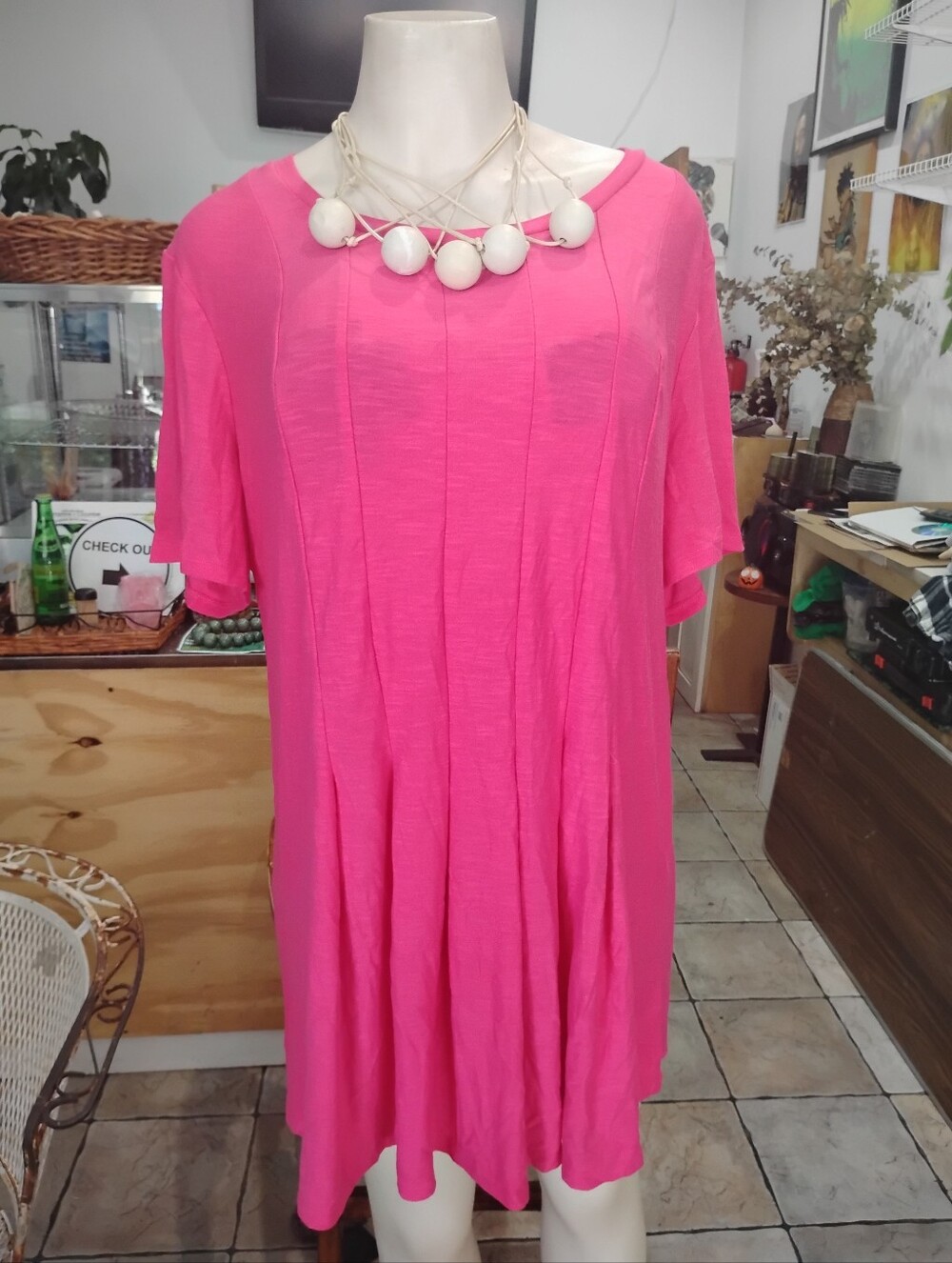 Bright Pink 🩷 Women's Pleated Tunic Mini Dress 😍